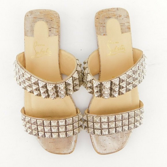 CHRISTIAN LOUBOUTIN Studded Flat Slide Sandals 37 - Picture 7 of 7